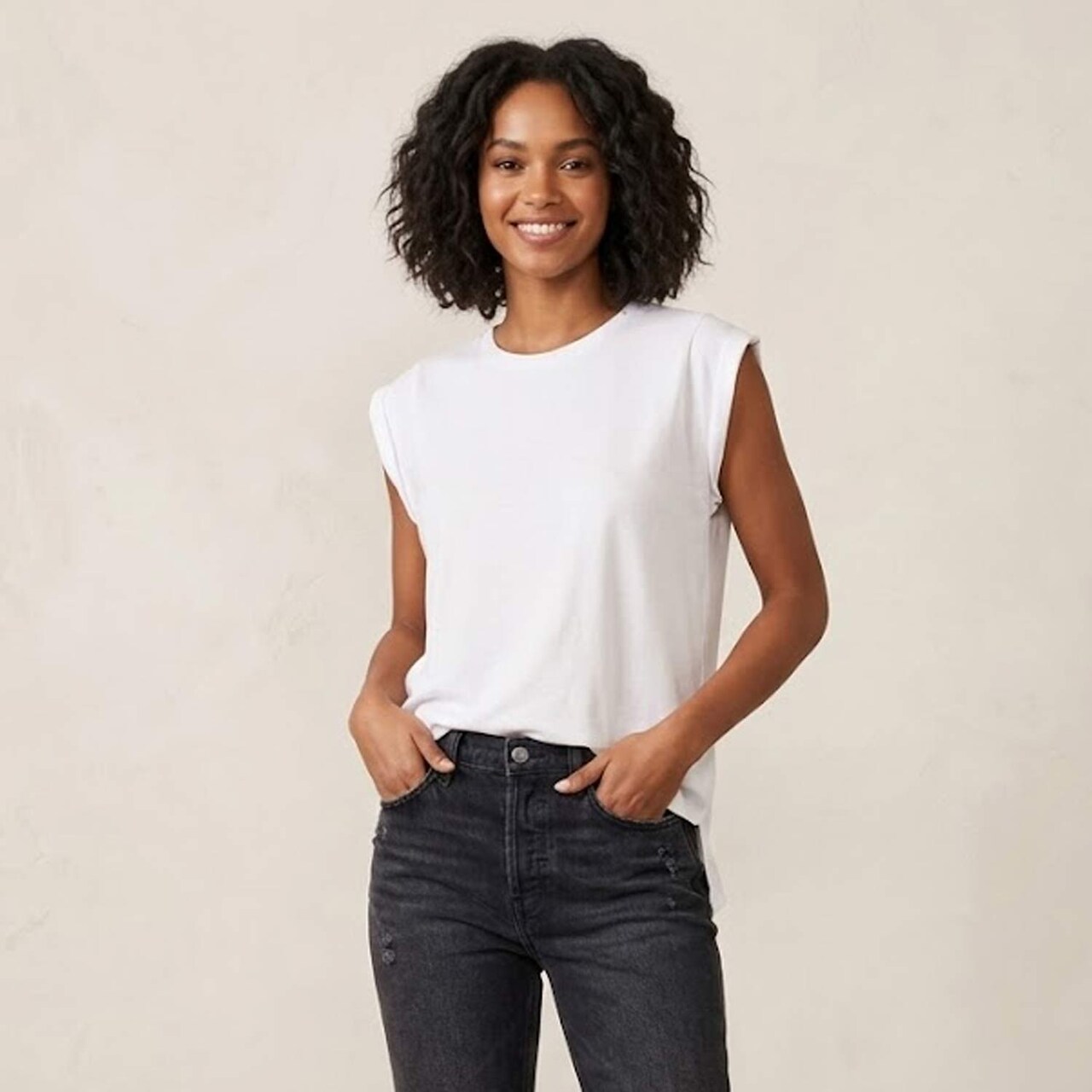 BELLA + CANVAS Women’s Rolled Cuffs Muscle Tee Sleeveless Top for Everyday Comfort